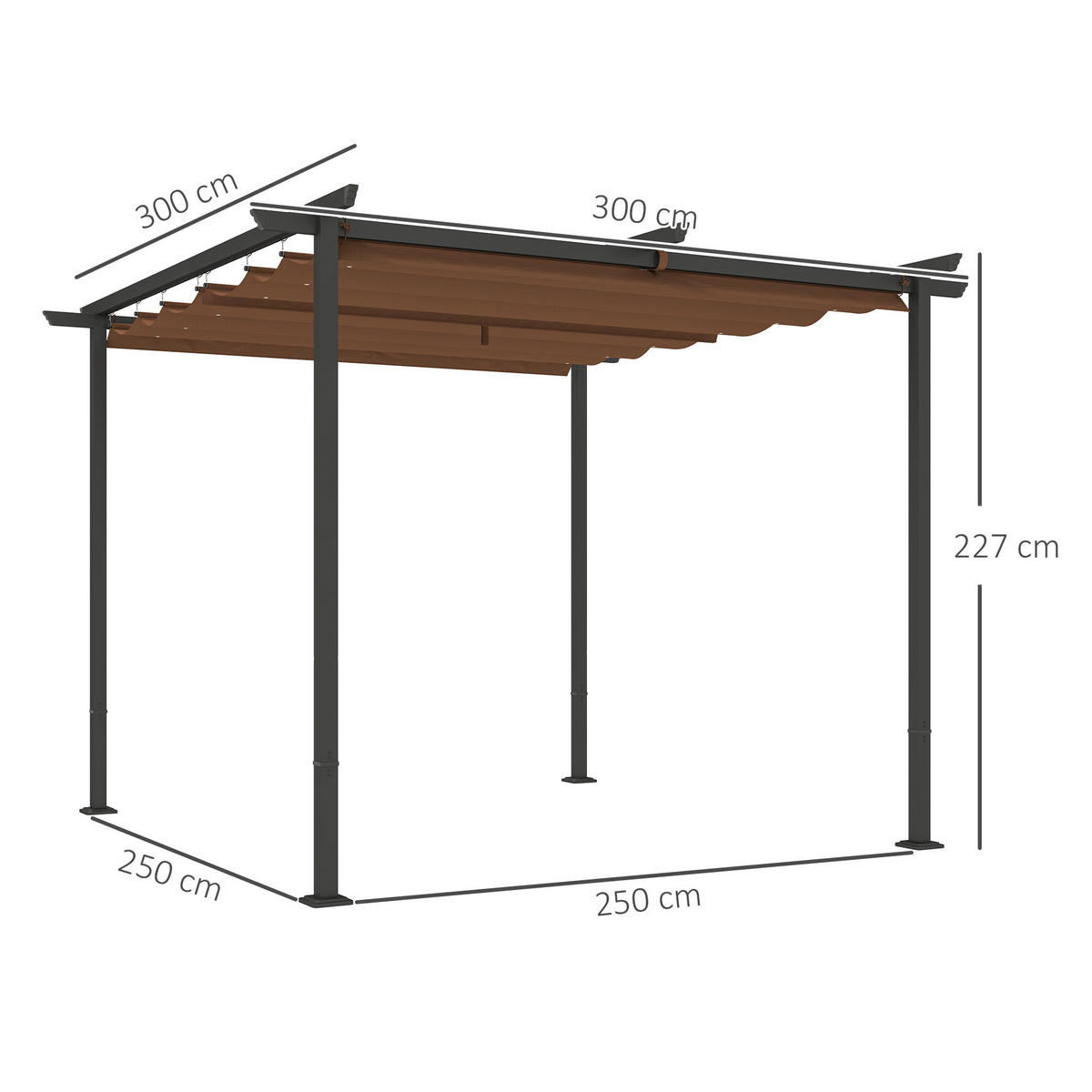 PERGOLA DE-12651 300/300 cm ausziehbar mit Magnetverschluss Braun - Braun, Textil (300/227/300cm) - ComfortXL