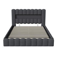 POLSTERBETT 180x200 cm Doppelbett, mit USB-Anschluss und LED-Beleuchtung, Leinenstoff in Grau - Grau, Holz (180/200cm) - BRILVERDE