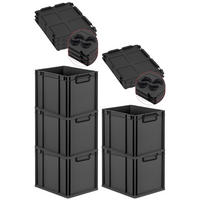 EUROBOX 5x NextGen Color mit Auflagedeckel 32x30x40 cm 30 Liter Schwarz Griffe schwarz zu - Anthrazit/Schwarz, Kunststoff (30/32/40cm) - PROREGAL