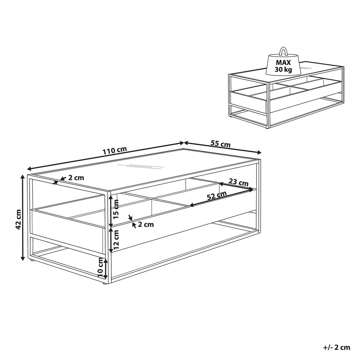 COUCHTISCH dunkler Holzfarbton/schwarz rechteckig Waco - Dunkelbraun/Schwarz, Metall (110/55/42cm) - Beliani