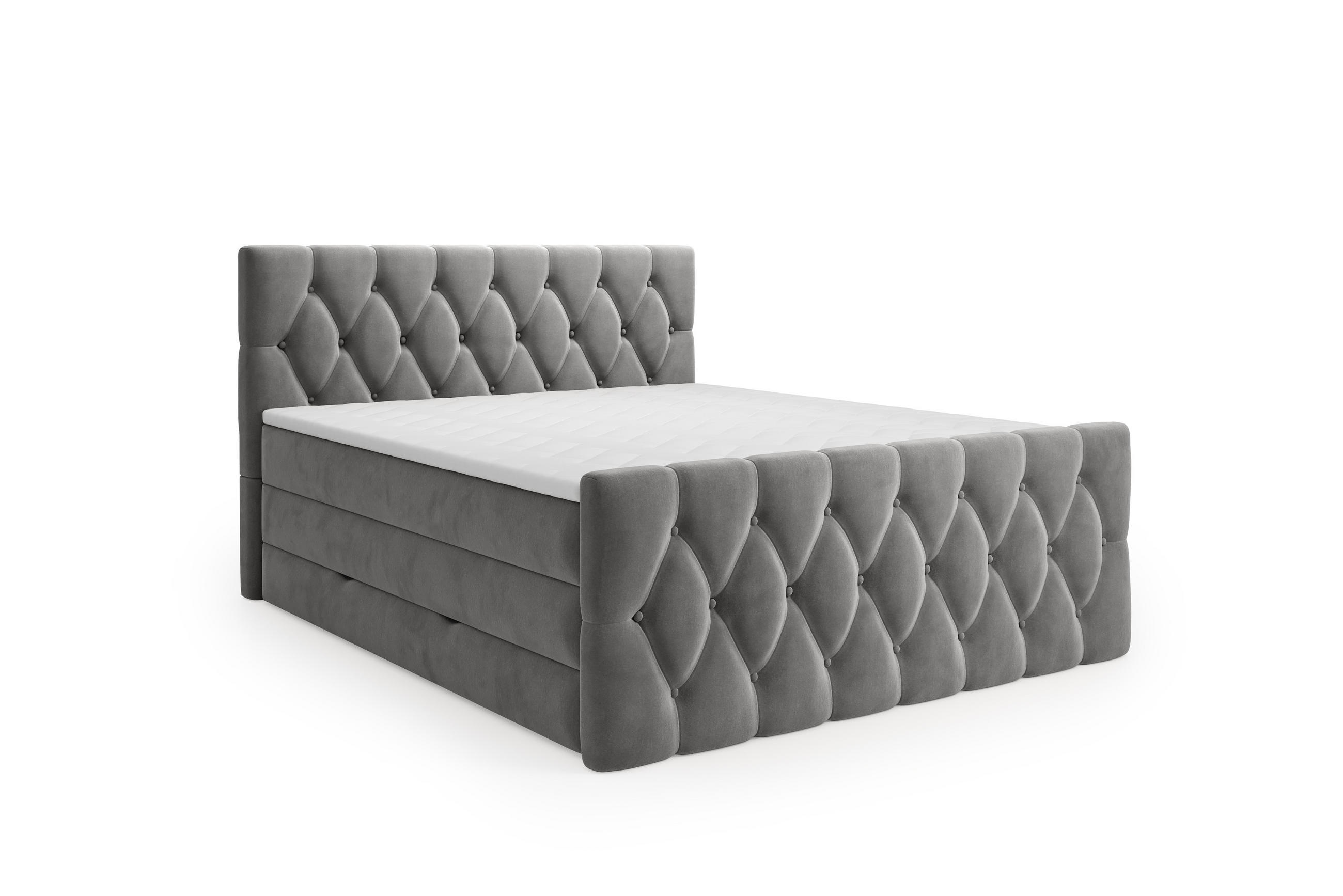 BOXSPRINGBETT Eleganz 180x200 cm in Grau mit Bettkasten und beidseitiger Matratze - Grau, Textil (180/200cm)