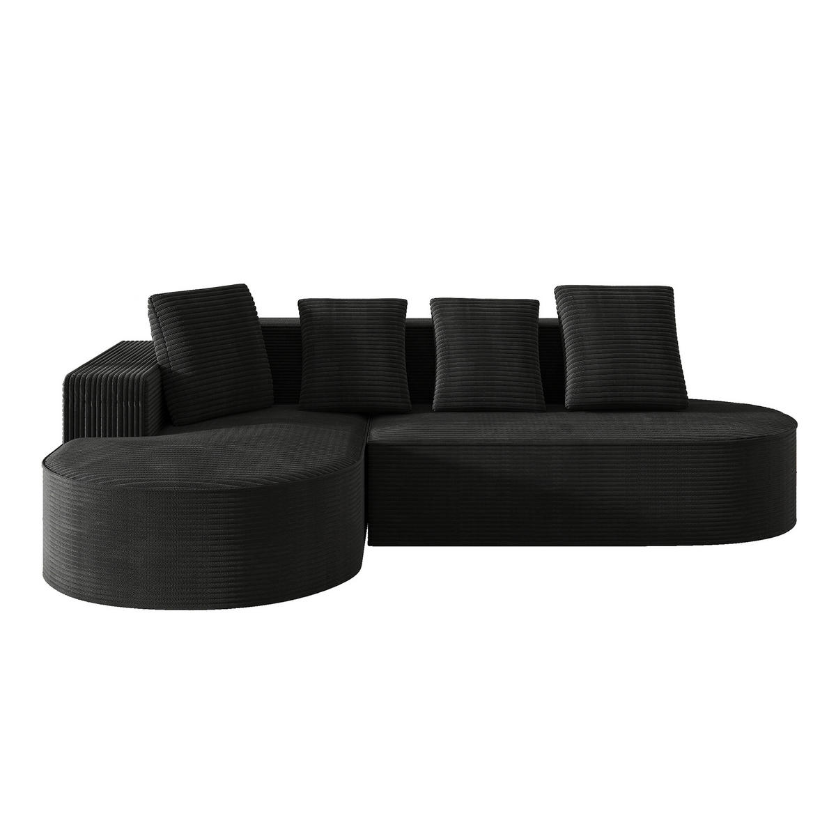 MODULARES Ecksofa Cord Sitzhöhe 40,5 cm mit tiefem Sitz 265/165/67 cm Schwarz - Schwarz, Textil (165/265cm) - Redom