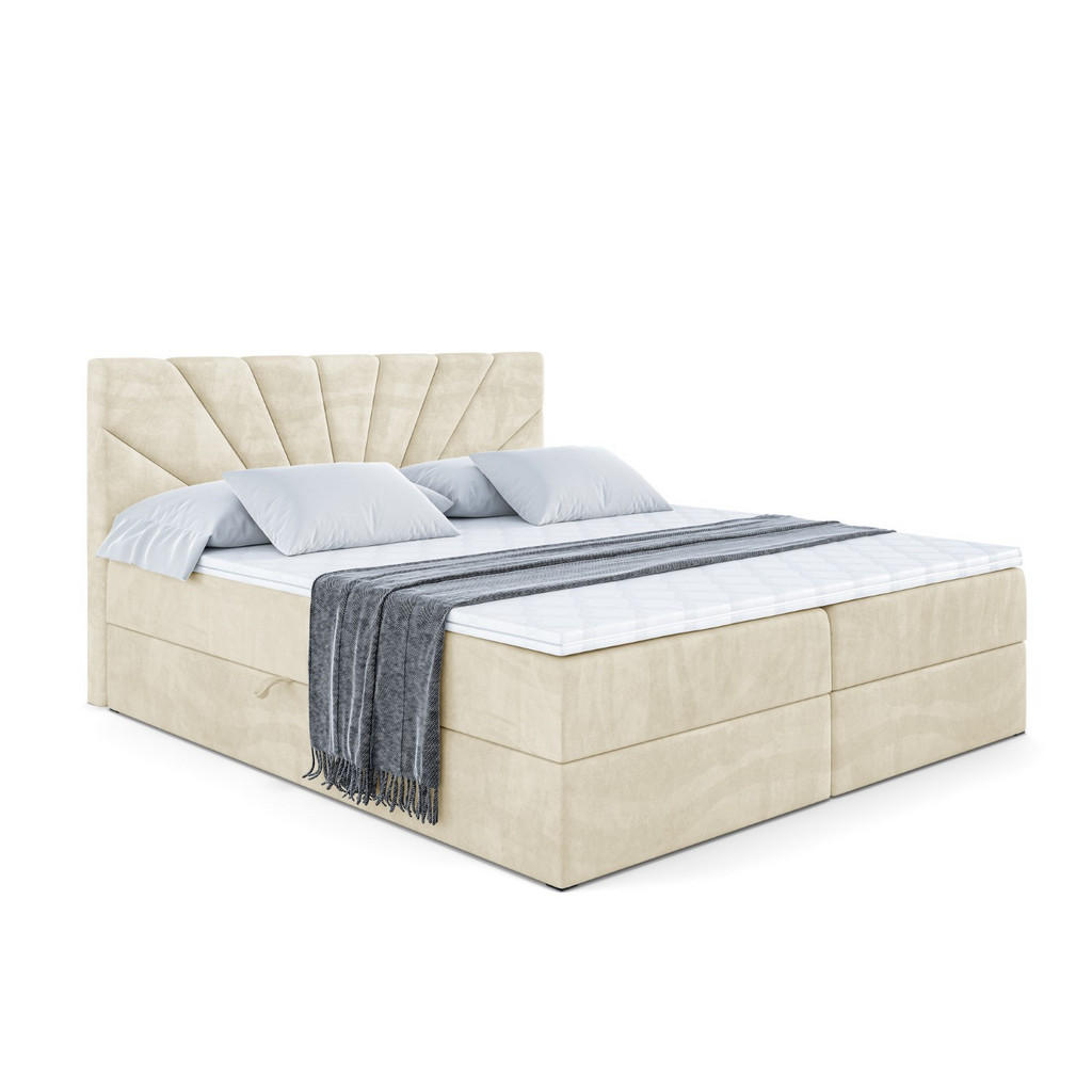ALTDECOR AMERICKÁ postel s matrací H3 a lamelovým roštem – MILTIO – 200 x 200 cm, béžová