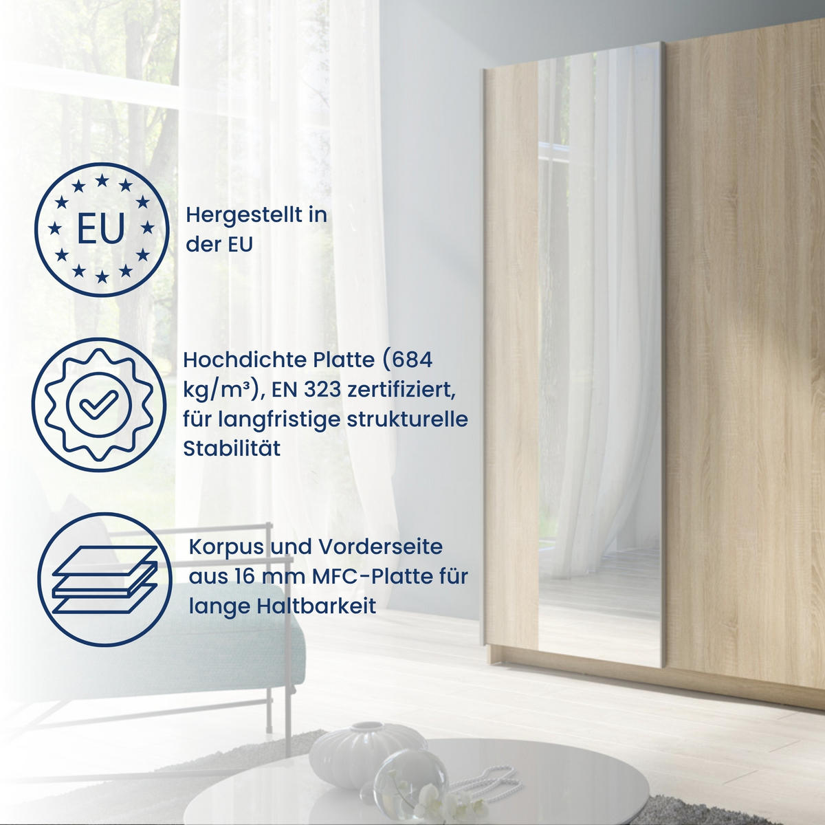 SCHWEBETÜRENSCHRANK 2-Türen 180 cm mit Spiegel in Sonoma - Sonoma Eiche, Holzwerkstoff (62/198.5/180.6cm) - Home Collective
