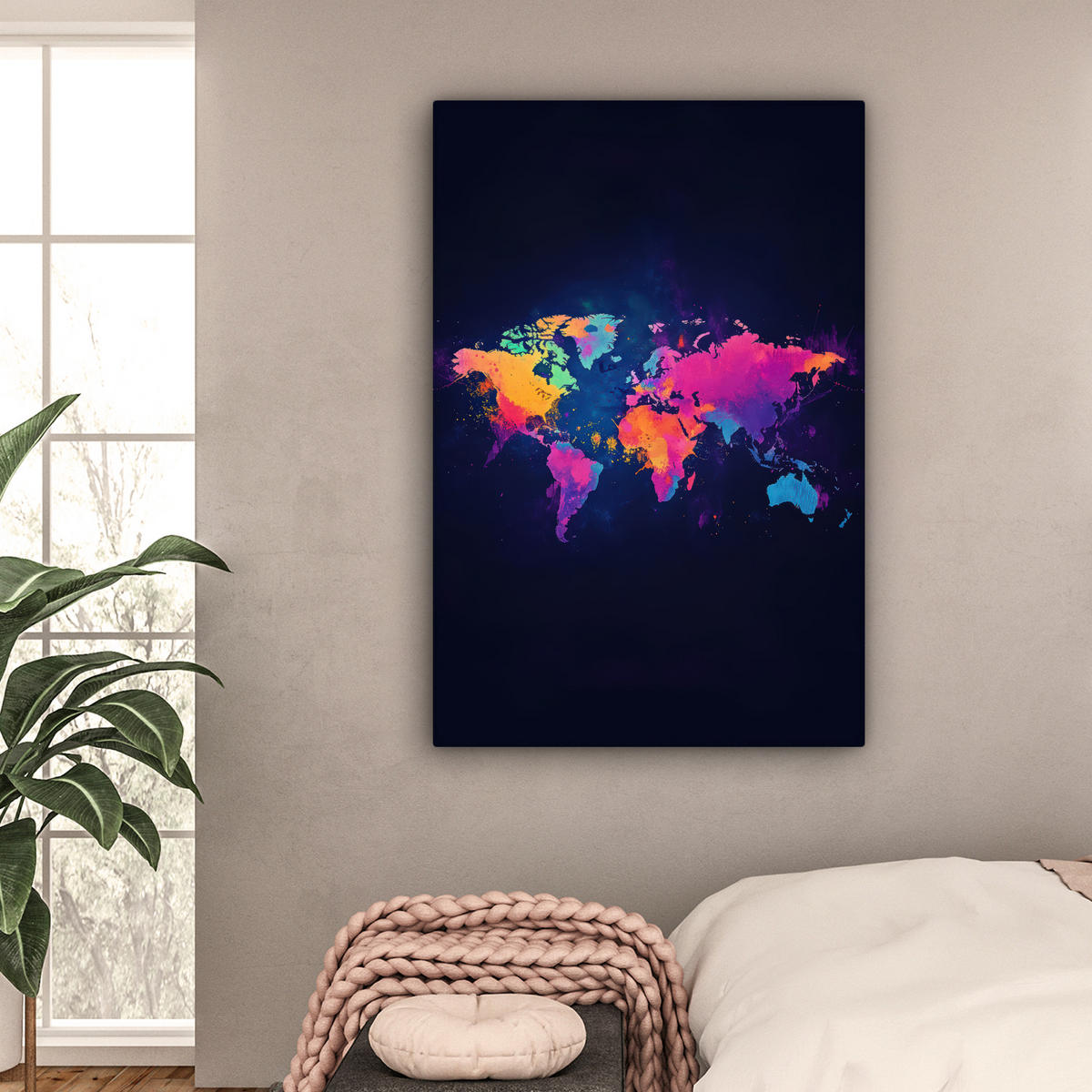 LEINWANDBILD Weltkarte - Bunt - Graffiti 80x120 cm - Multicolor, Textil (80/120cm) - MuchoWow