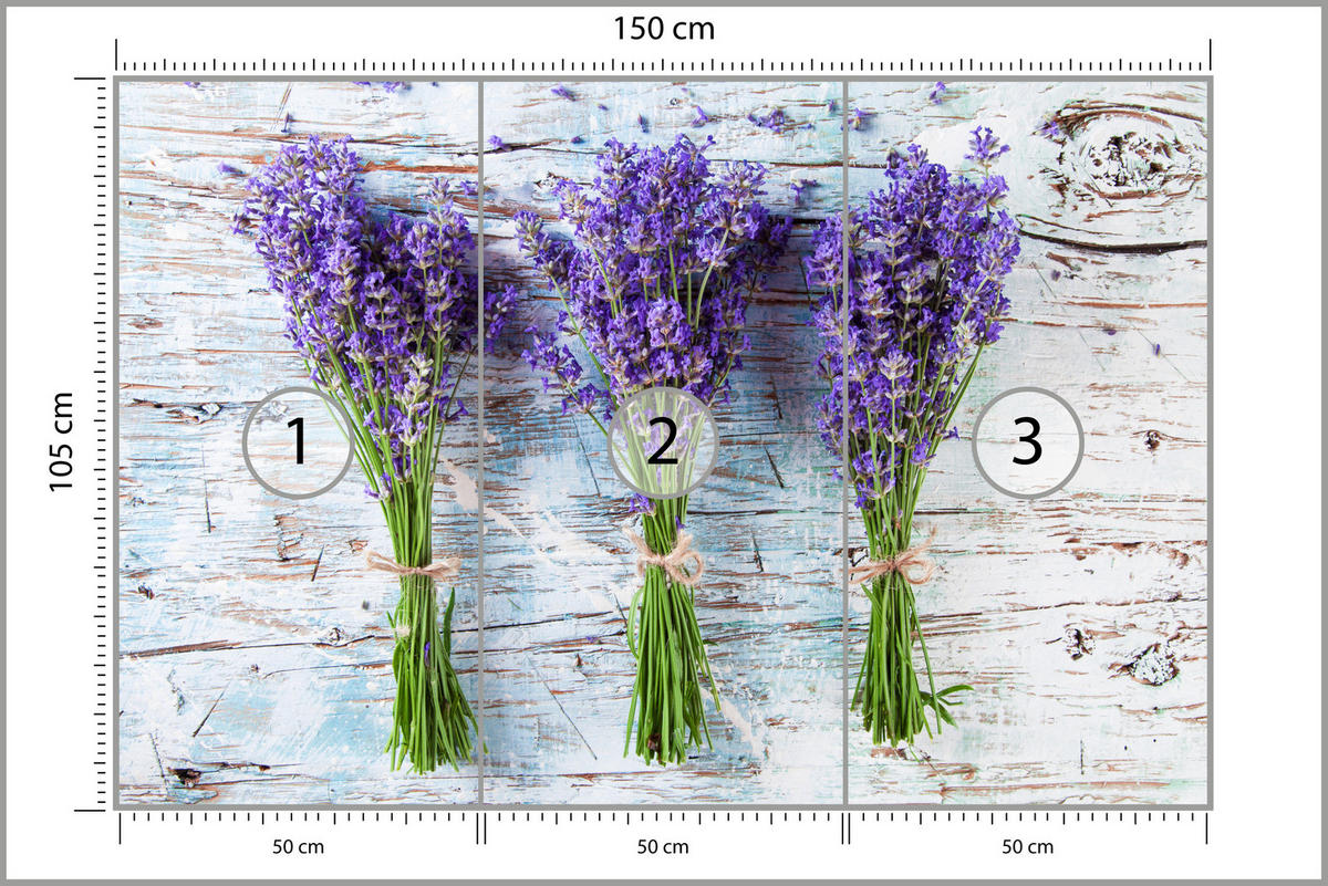 FOTOTAPETA Pre Kuchyňu Levanduľové Kvety Fialová Drevo Rustikálna 150 x 105 cm - sivá/biela, papier (150/105cm) - Muralo