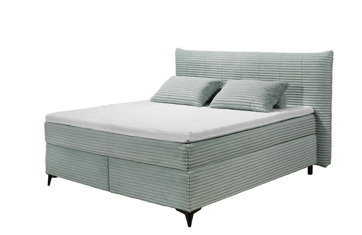 BOXSPRINGBETT 180x200 – Breitcord, Duo 7-Zonen-Tonnentaschen-Federkernmatratze, H3/H4, HR-Lux-Topper - Salbeigrün/Beige, Holz/Holzwerkstoff (180/200cm) - ed exciting design
