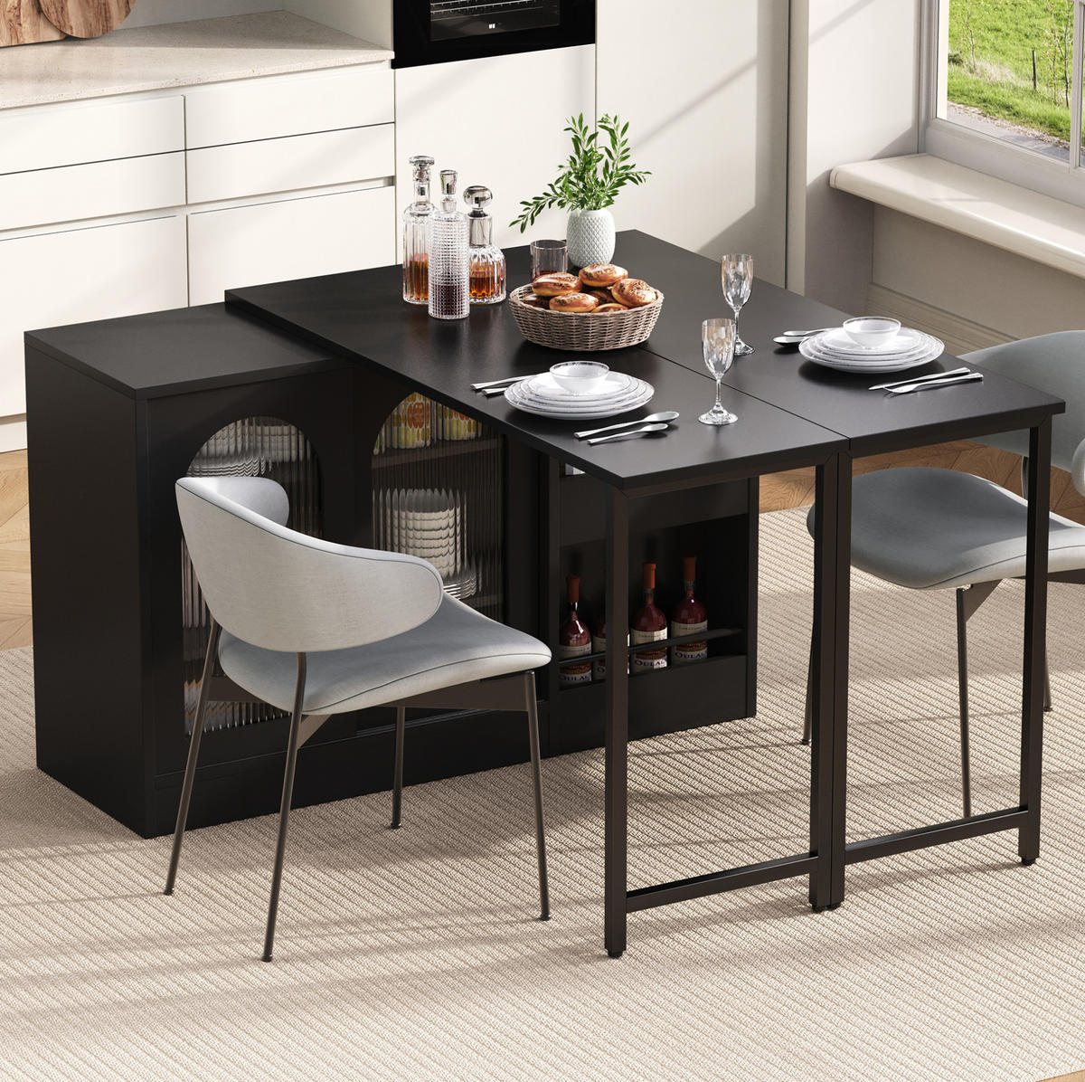 KÜCHENINSEL aus MDF 121.5x40x76.7 cm Schwarz mit 360° Drehplatte & Stauraum - Schwarz, Holzwerkstoff (121.5/76.7/40cm) - Modfu