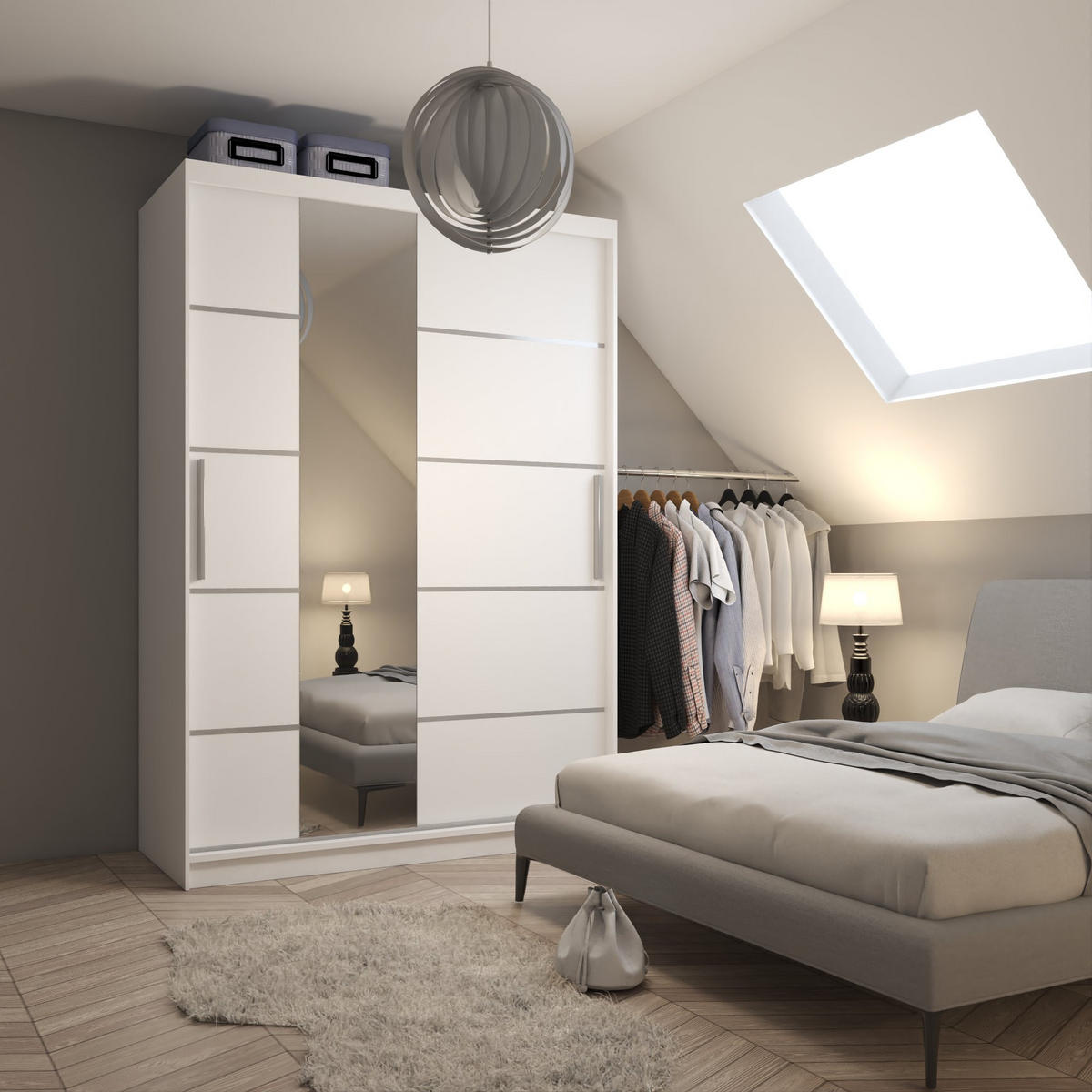 SCHWEBETÜRENSCHRANK Verona MBP, Weiß Matt, 133 cm, mit Spiegel - Weiß, Holz (133/216/60cm) - B BELINI GROUP