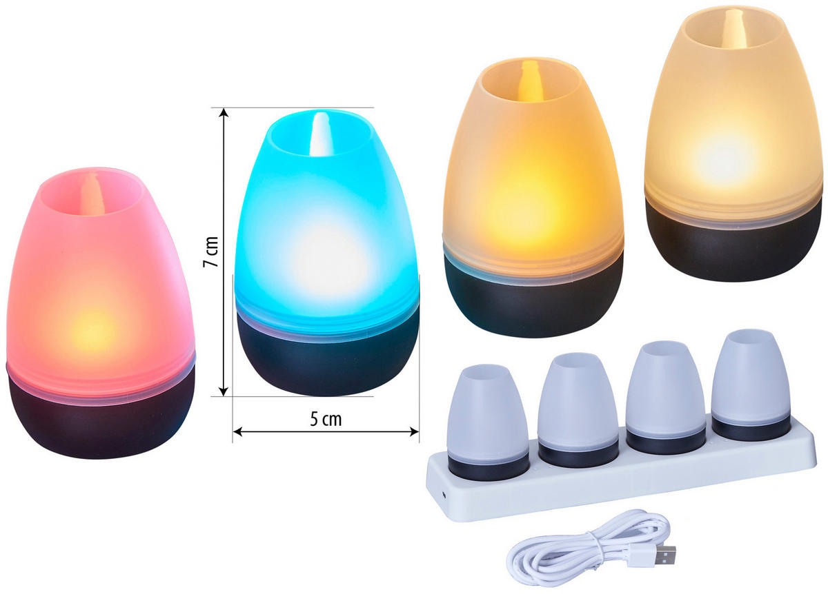 LED-AKKU-LOUNGE-LICHTER 4er-Set mit Touchsensor Kabellos für Innen und Außen RGBW Flackereffekt Schwarz Matt - Schwarz, Kunststoff (5/5/7cm) - Northpoint