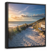 LEINWAND Bilder mit Rahmen - Sonnenuntergang - Strand - Düne - Gras - Ufer - 20x20 - Sandfarben, Textil (20/20cm) - MuchoWow