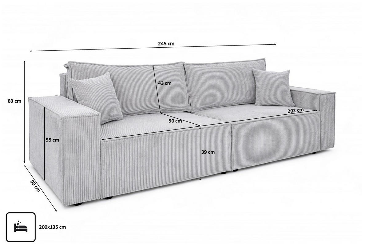 SOFA Mit Schlaffunktion Und Bettkasten, Cordstoff Poso, Grün, BEST SCORNER - Hellgrau, Holz (245/83/90cm) - Kaiser Möbel