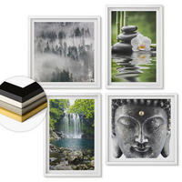 WANDBILDER 4er-Set - 50x50 cm & 40x60 cm Weißer Rahmen - Harmonie der Natur, Steine, Wasser, Buddha - Weiß, Kunststoff (50/50cm) - ArtPrintCave