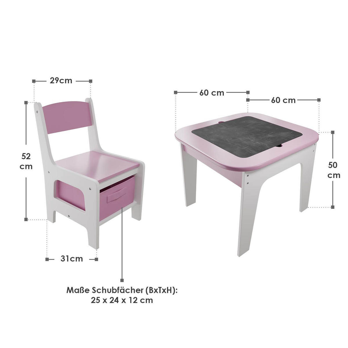 KINDERSITZGRUPPE Milou rosa - Rosa, Holz (60/50/60cm) - Juskys