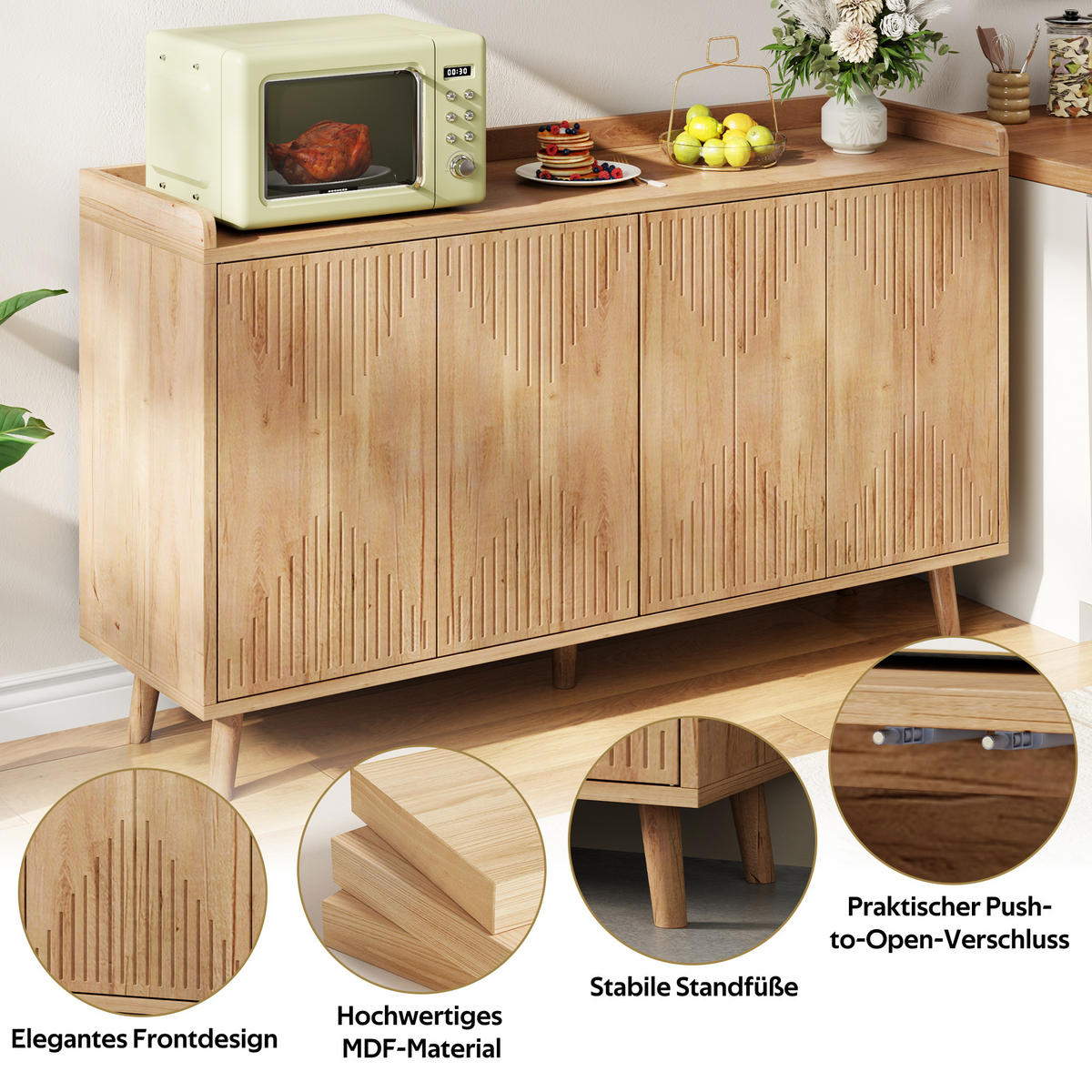SIDEBOARD DE-38640 140/40/84 cm 4 Türen und verstellbare Böden Natur - Naturfarben, Holzwerkstoff (140/84/40cm) - ComfortXL
