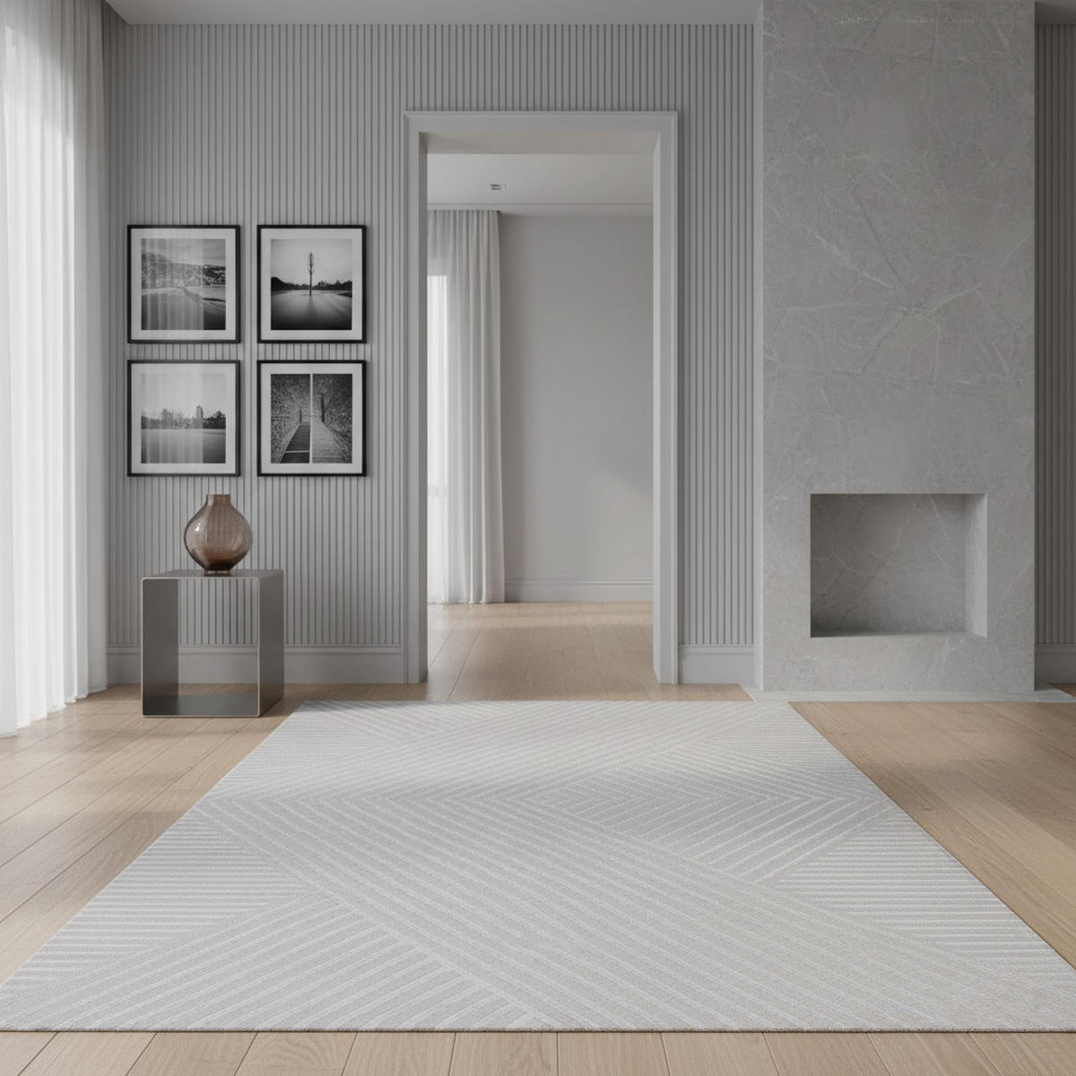 TEPPICH Kurzflor Skulptural Modern Waschbar Schlafzimmer Strapazierfähig Silber 140x200 cm – ILLER - Silberfarben, Textil (140/200cm) - KADIMA DESIGN