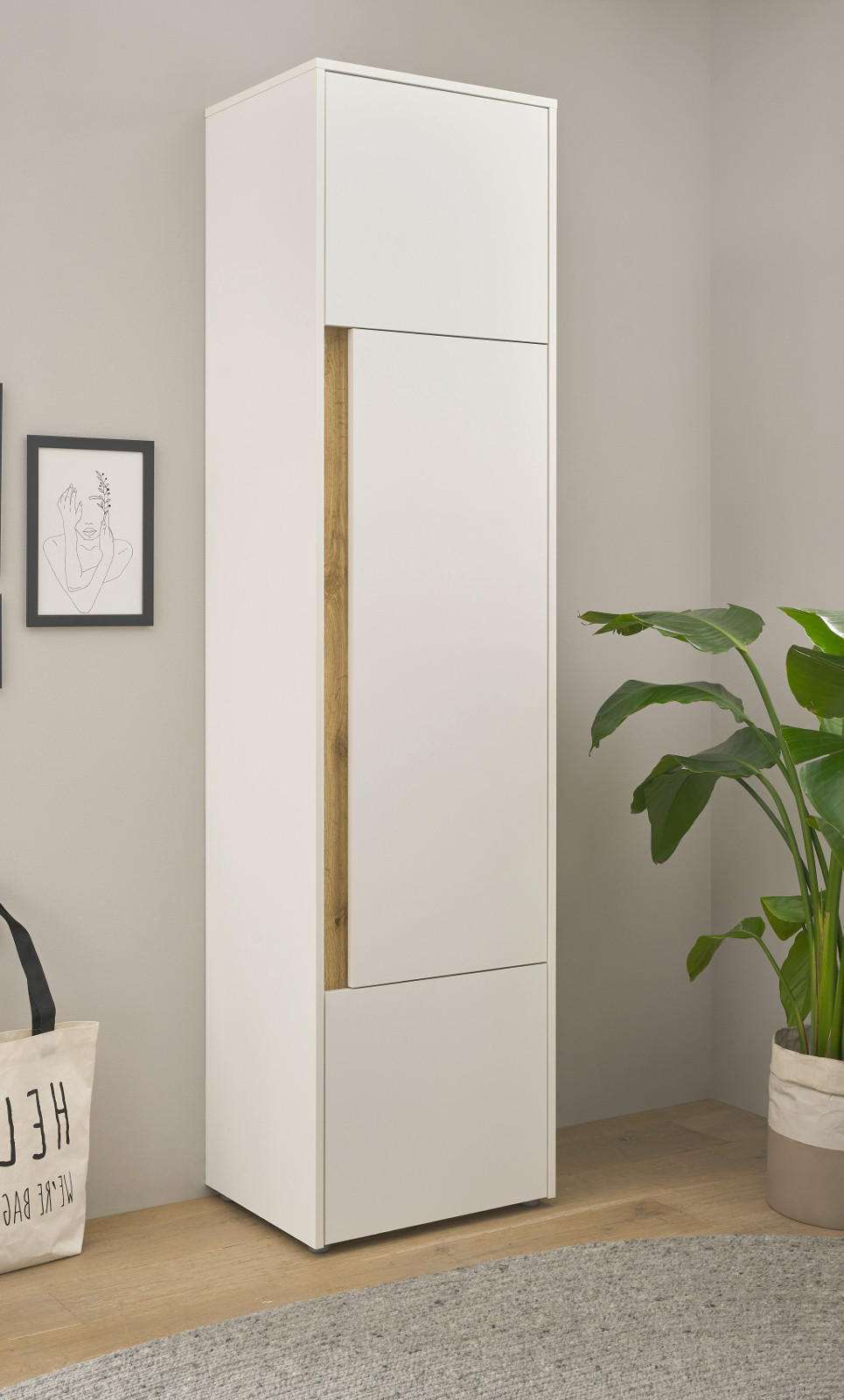 AKTENSCHRANK Weiß matt, Eiche Wotan 50 x 200 cm, Büroschrank mit viel Stauraum und 5 OH - Eichefarben/Silberfarben, Holzwerkstoff/Kunststoff (50/200/40cm) - Furn.Design