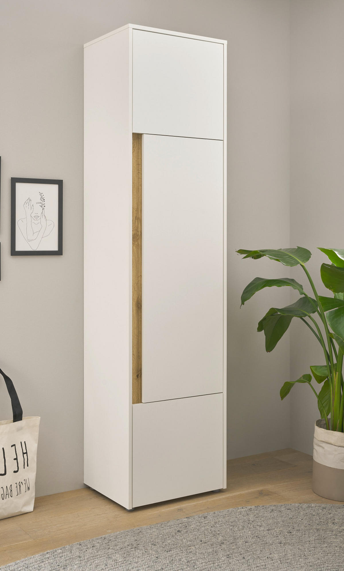 AKTENSCHRANK Weiß matt, Eiche Wotan 50 x 200 cm, Büroschrank mit viel Stauraum und 5 OH - Eichefarben/Silberfarben, Holzwerkstoff/Kunststoff (50/200/40cm) - Furn.Design