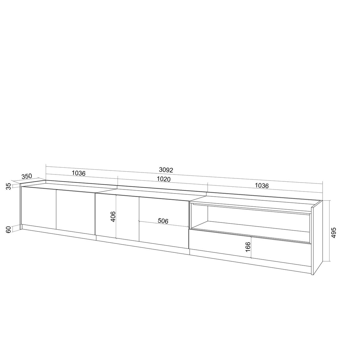 TV-SCHRANK, Lowboard, Schwarz Eiche, 310/37/50cm - Schwarz, Holzwerkstoff (310/50/37cm) - Skraut Home
