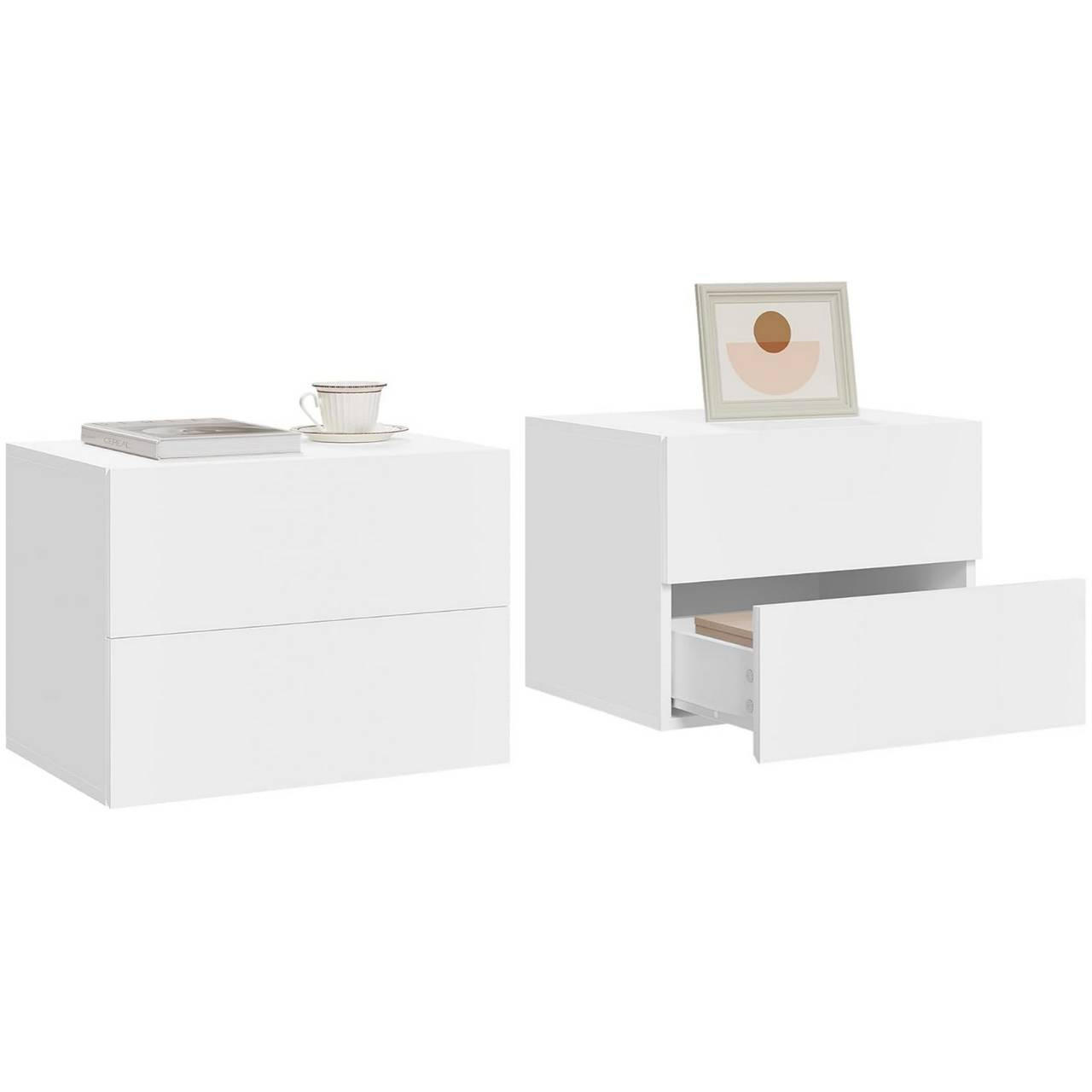 NACHTTISCH 2er Set hängend, mit 2 Schublade, 40x30x30 cm, Weiß - Weiß, Holzwerkstoff (40/30/30cm) - Woltu