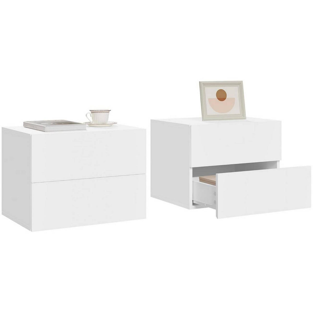 NACHTTISCH 2er Set hängend, mit 2 Schublade, 40x30x30 cm, Weiß - Weiß, Holzwerkstoff (40/30/30cm) - Woltu