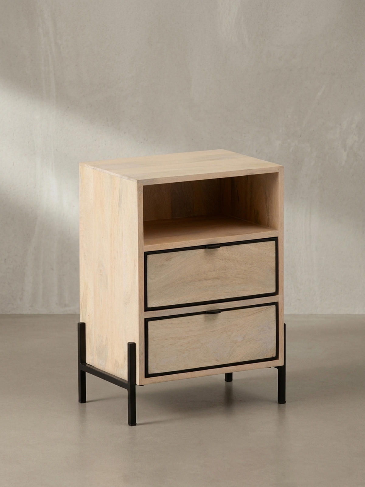 NACHTTISCH – Mango Massivholz/Metall, 43x60x30 cm, 2 Schubladen, braun - Schwarz/Braun, Holz/Metall (43/60/50cm) - KADIMA DESIGN