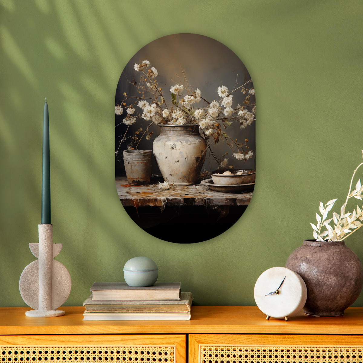 WANDBILD Stilleben - Blumen - Blumenstrauß - Vase - Wein 40x60 cm - Ecru, Kunststoff (40/60cm) - MuchoWow