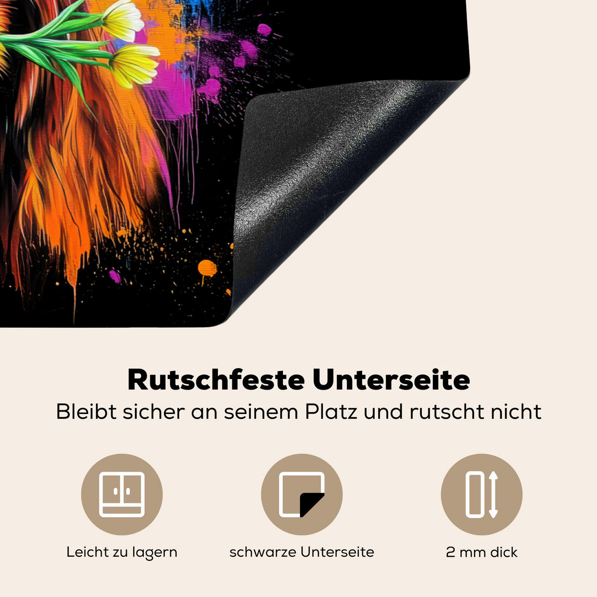 HERDABDECKPLATTE Schottischer Highlander - Graffiti - Bunt - Blume - Tiere Herdabdeckung Induktionsfeld 75x52 cm - Multicolor, Kunststoff (75/52/0.2cm) - MuchoWow