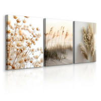 LEINWANDBILDER 3-es Set Blumen Strand 3D - Beige/Weiß, Textil (90/40cm) - Muralo