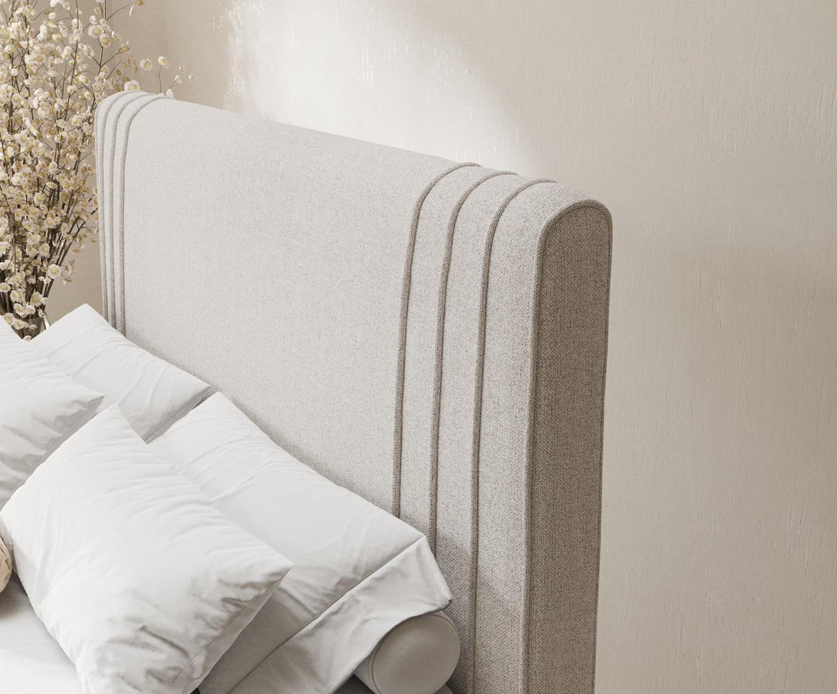 BOXSPRINGBETT Casone Hellbeige 160/200 cm mit Latex-Topper - Beige/Silberfarben, Holz/Holzwerkstoff (160/200cm) - Maison de Reve