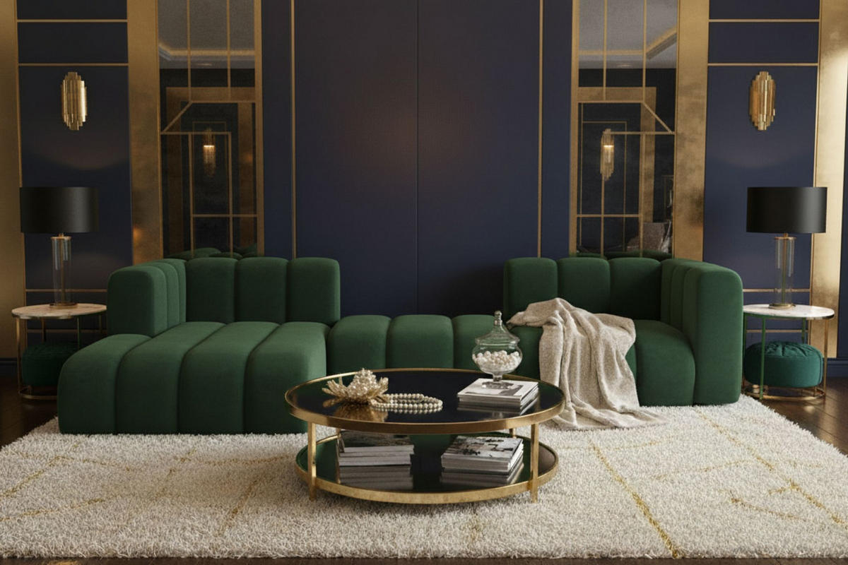 ECKSOFA L-Form Grand L 319 cm, Veloursstoff Salvador, Grün, Links - Grün, Holz (319/179cm) - Kaiser Möbel