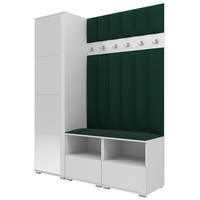 GEPOLSTERT Garderoben-Set Nela II LUX (Spiegel – Farbe Weiß + Stoff Trinity 28) - Dunkelgrün/Silberfarben, Holz/Holzwerkstoff (150/187/40cm) - Ravio