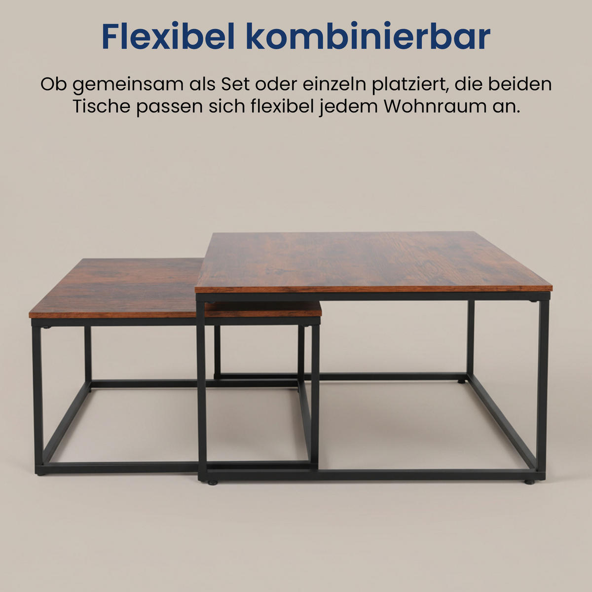 KONFERENČNÝ STOLÍK 2 konferenčných stolíkov, štvorcový, tmavý dub - tmavohnedá, kompozitné drevo (70/70/42cm) - Home Collective