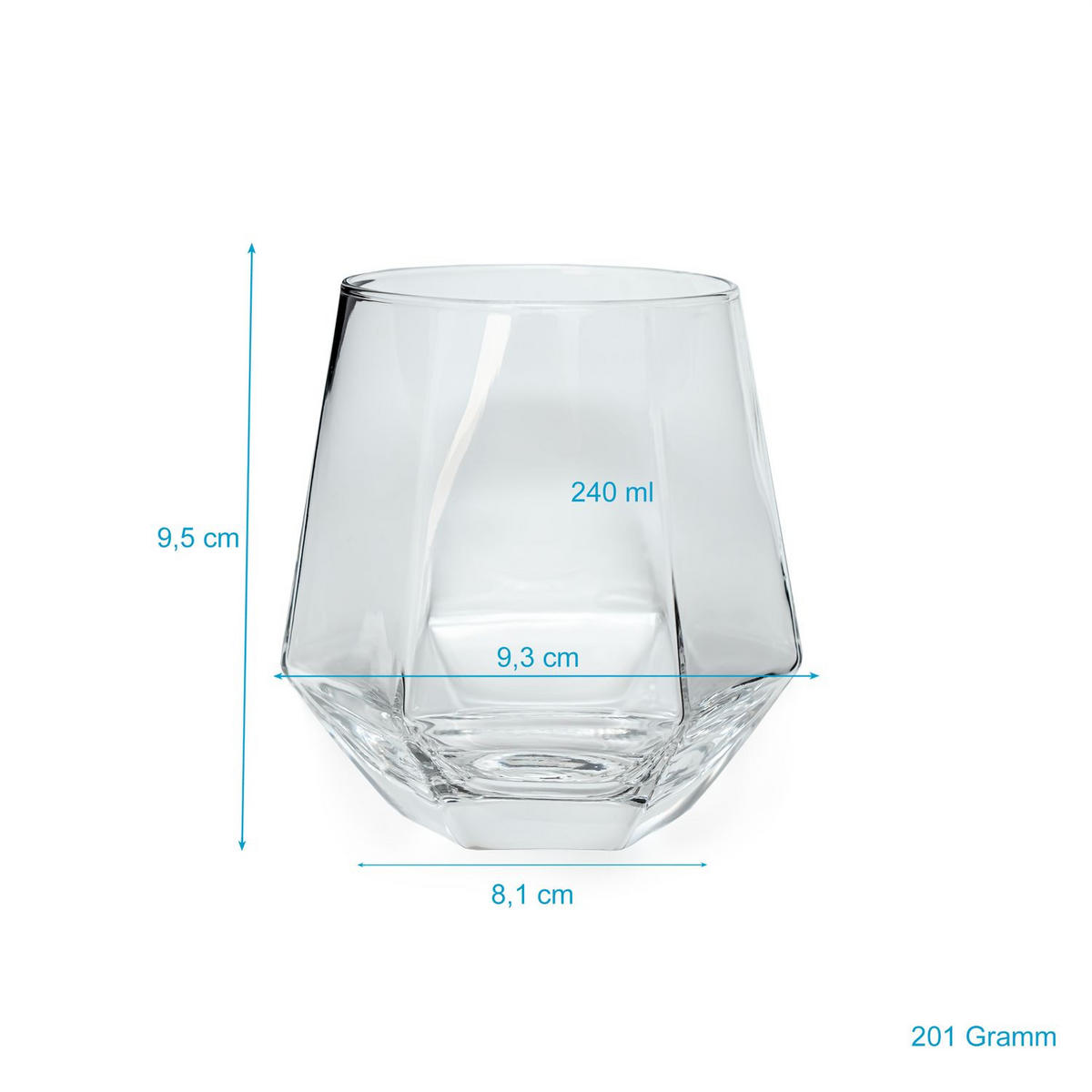 TRINKGLAS SET im Hexagon Design 240 ml (4-tlg) - Transparent, Glas - Intirilife