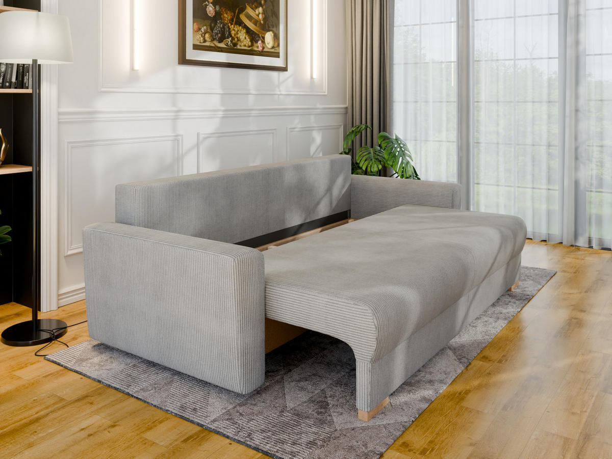 3-SITZER-SCHLAFSOFA ELMA mit Bettfunktion, hellgrau - Hellgrau, Holz (92.5/79/230cm) - Panda Möbel
