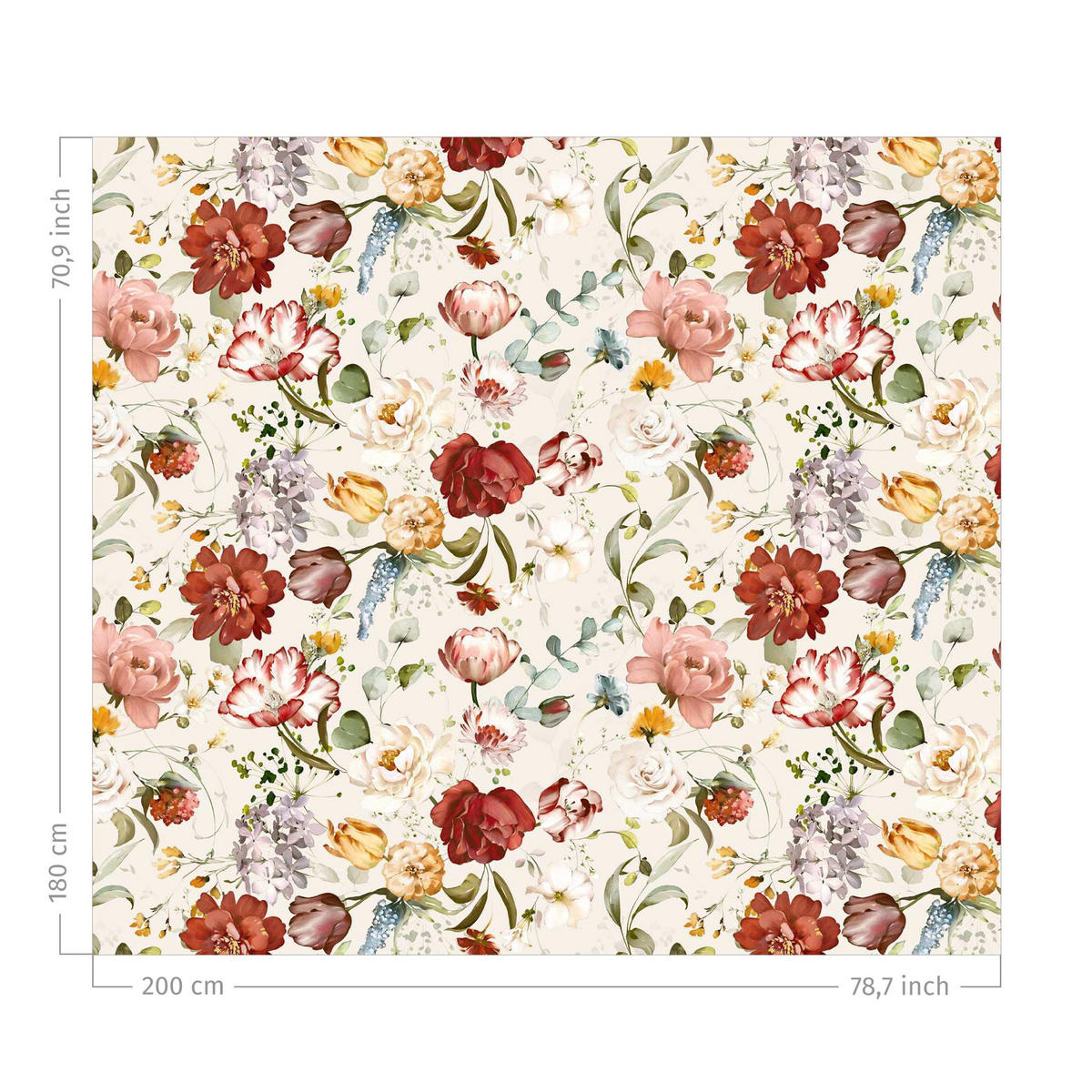 DUSCHVORHANG Blumen Aquarell Vintage Muster auf Beige 200/180 cm - Beige, Textil (200/180cm) - Bilderwelten
