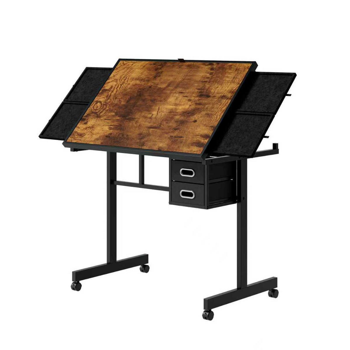 ARBEITSTISCH Schwarz 90/60/80 cm mit 6 Schubladen Rollen und Abdeckung - Schwarz, Holzwerkstoff (60/90/80cm) - PANGIVO