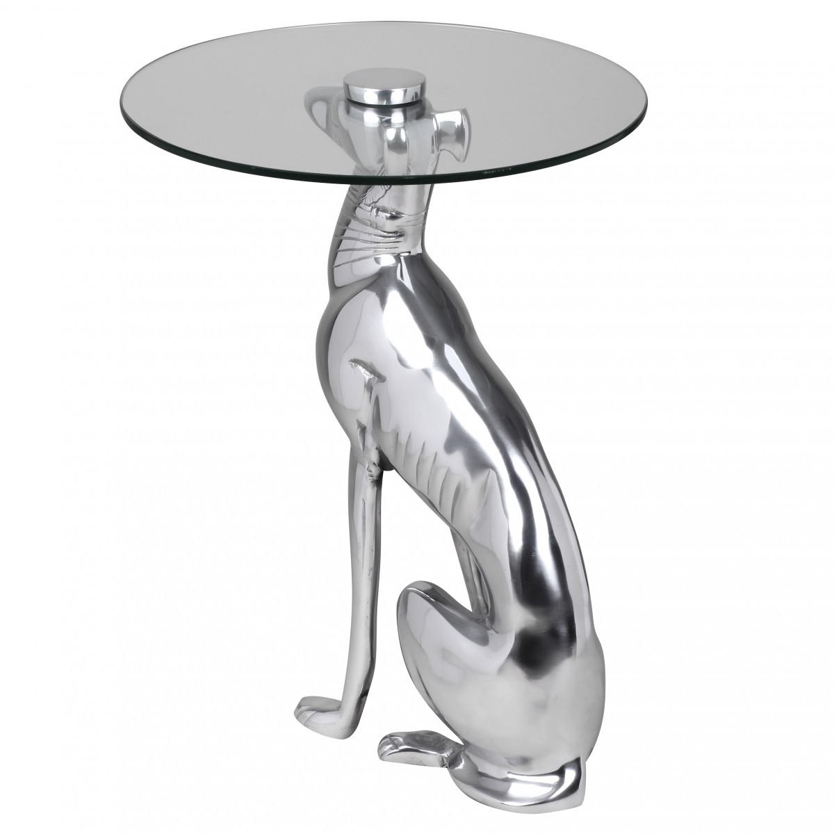 BEISTELLTISCH – Aluminium Glas Silber Skulptur Windhund 55x40 cm handgefertigt - Silberfarben, Glas/Metall (40/40/50cm) - KADIMA DESIGN