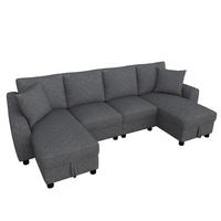 WOHNLANDSCHAFT DE-33415 U-Form mit 2 Chaiselongues und Stauraum Grau - Grau, Metall (280/84/137cm) - ComfortXL