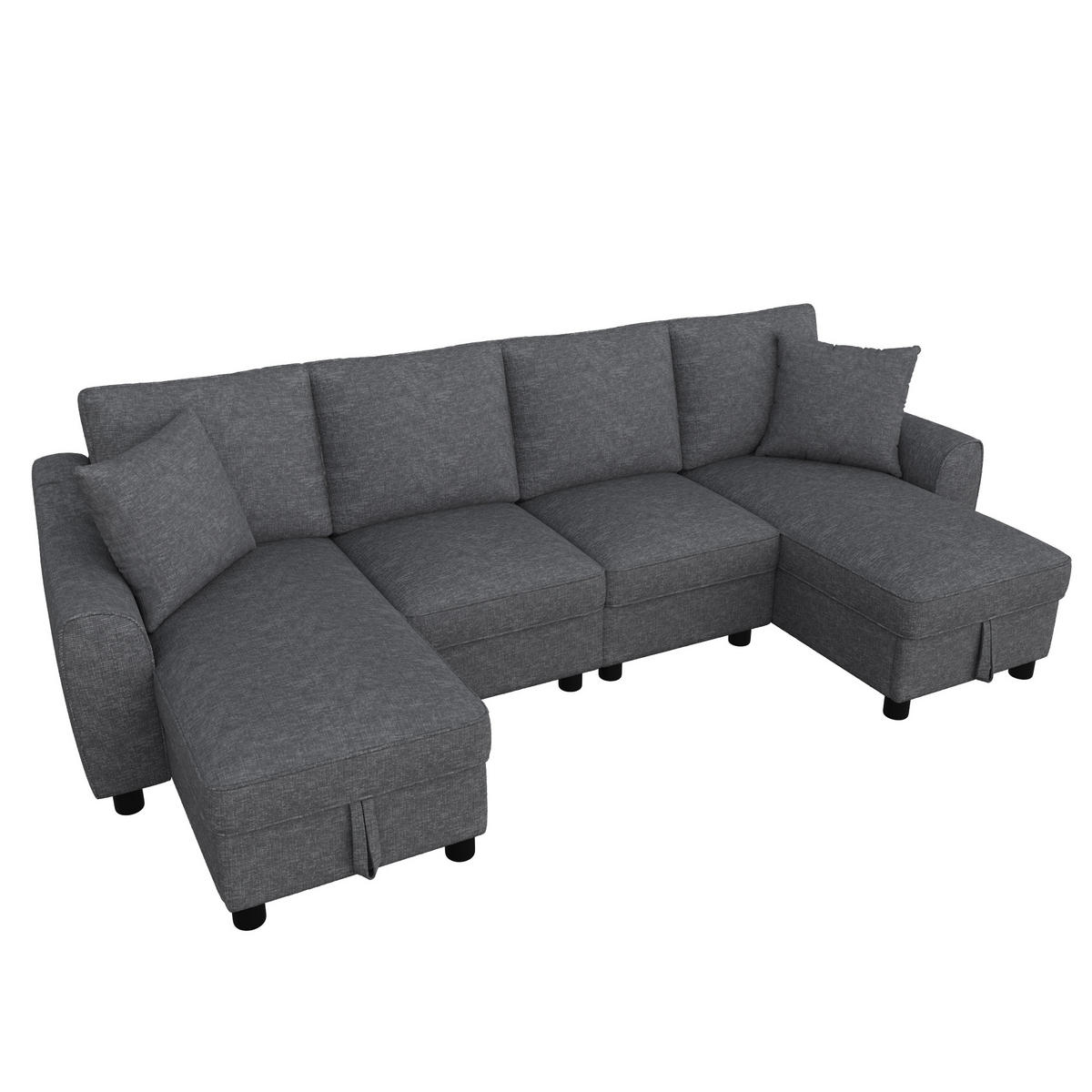 WOHNLANDSCHAFT U Form Chenille Modular Stauraum Grau 280cm - Grau, Textil (280/84/137cm) - FLIEKS