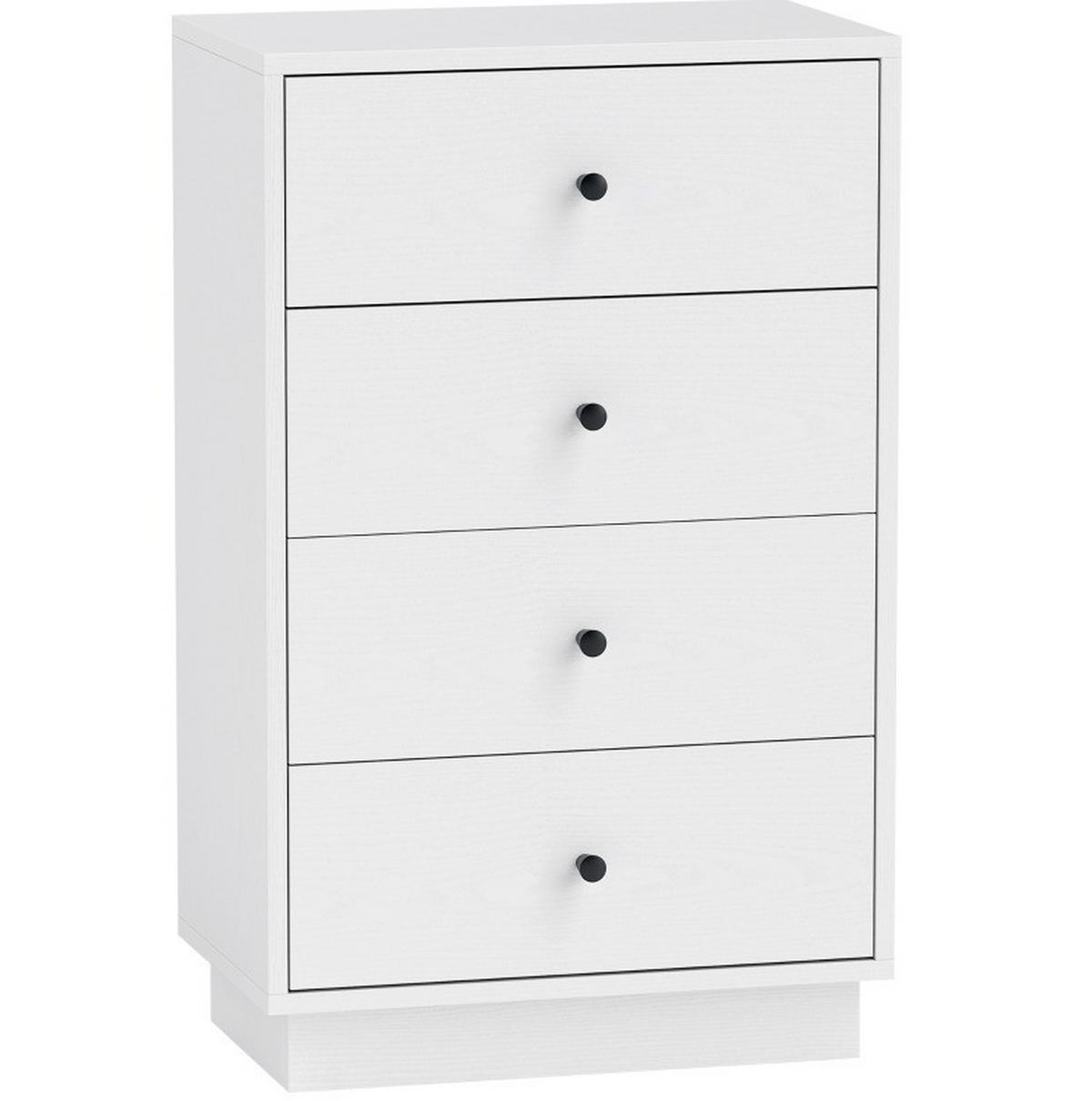 KOMMODE aus Spanplatte 47x29x75 cm Weiß mit 4 Schubladen und Anti-Kipp-Schutz - Weiß, Holzwerkstoff (47/75/29cm) - Modfu