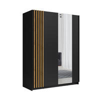 KLEIDERSCHRANK Beralto Schwarz 150/198,5/63,5 cm – mit Spiegel und Lamellenfront - Schwarz, Holzwerkstoff (150/198.5/63.5cm) - AX Living