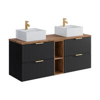 DOPPELWASCHTISCH - 140cm x 46cm - MDF - schwarz - ZEVARA - Schwarz, Holz (140/57/46cm) - Vente-Unique