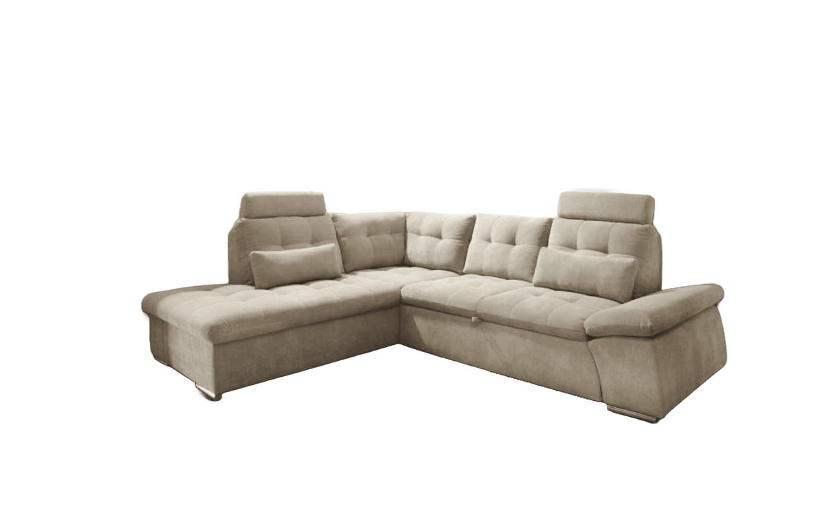 ECKSOFA mit Schlaffunktion, Bettkasten und verstellbarer Armlehne - Chromfarben/Beige, Textil (260/219cm) - ed exciting design