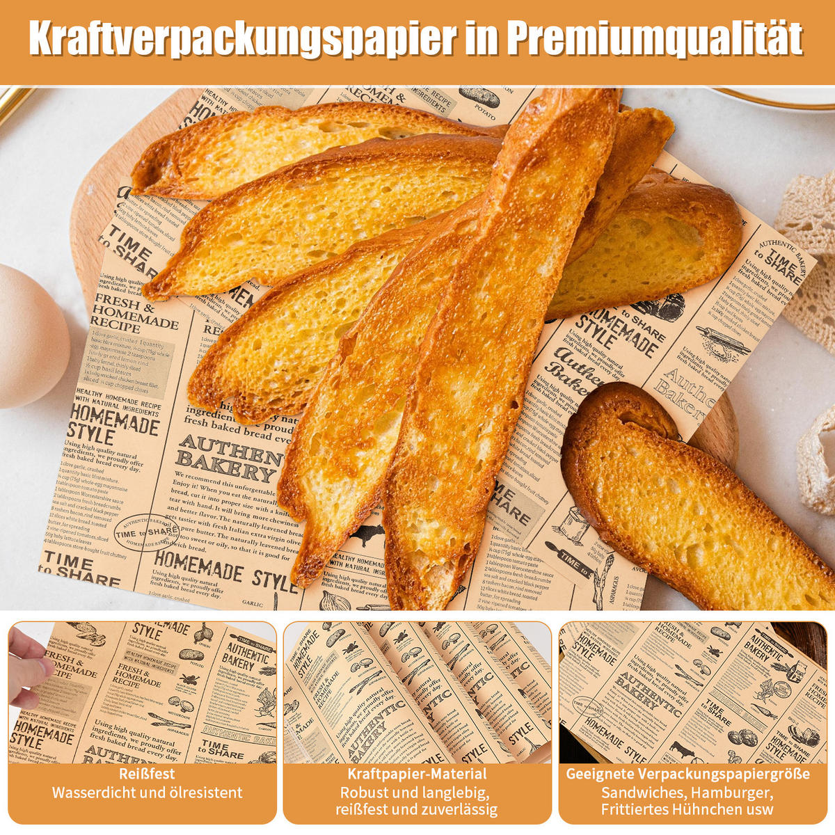 DELI Papier 100 Blatt 32x22 cm Burger Wrap Papier fettabweisend Pommes - Multicolor, Karton (32/0.2/22cm)