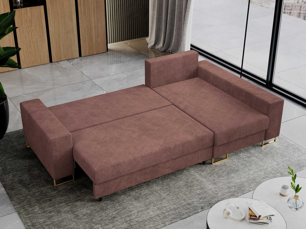 ECKSOFA Dorian Cord Braun - Goldfarben/Braun, Textil/Metall (242/138cm) - MKS