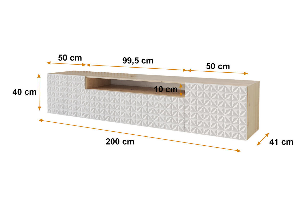 LOWBOARD VIRA-W 200x40x41 cm - Artisan / Weiß - Weiß, Holzwerkstoff (200/40/41cm) - ALTDECOR