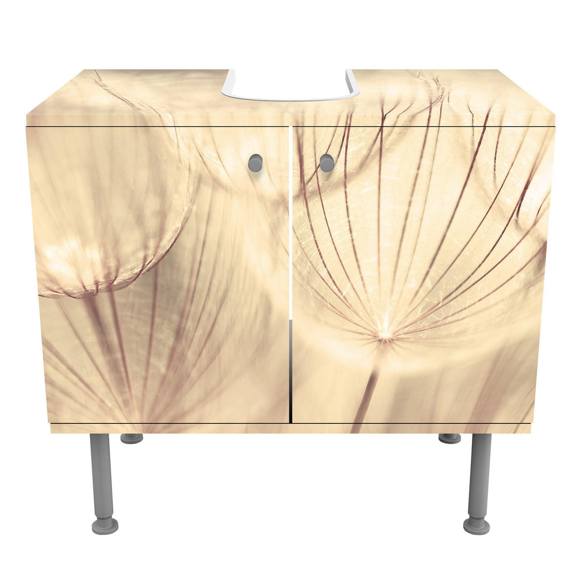 WASCHBECKENUNTERSCHRANK Pusteblumen Nahaufnahme in wohnlicher Sepia Tönung 60/55/35 cm - Beige, Holzwerkstoff (60/55/35cm) - Bilderwelten