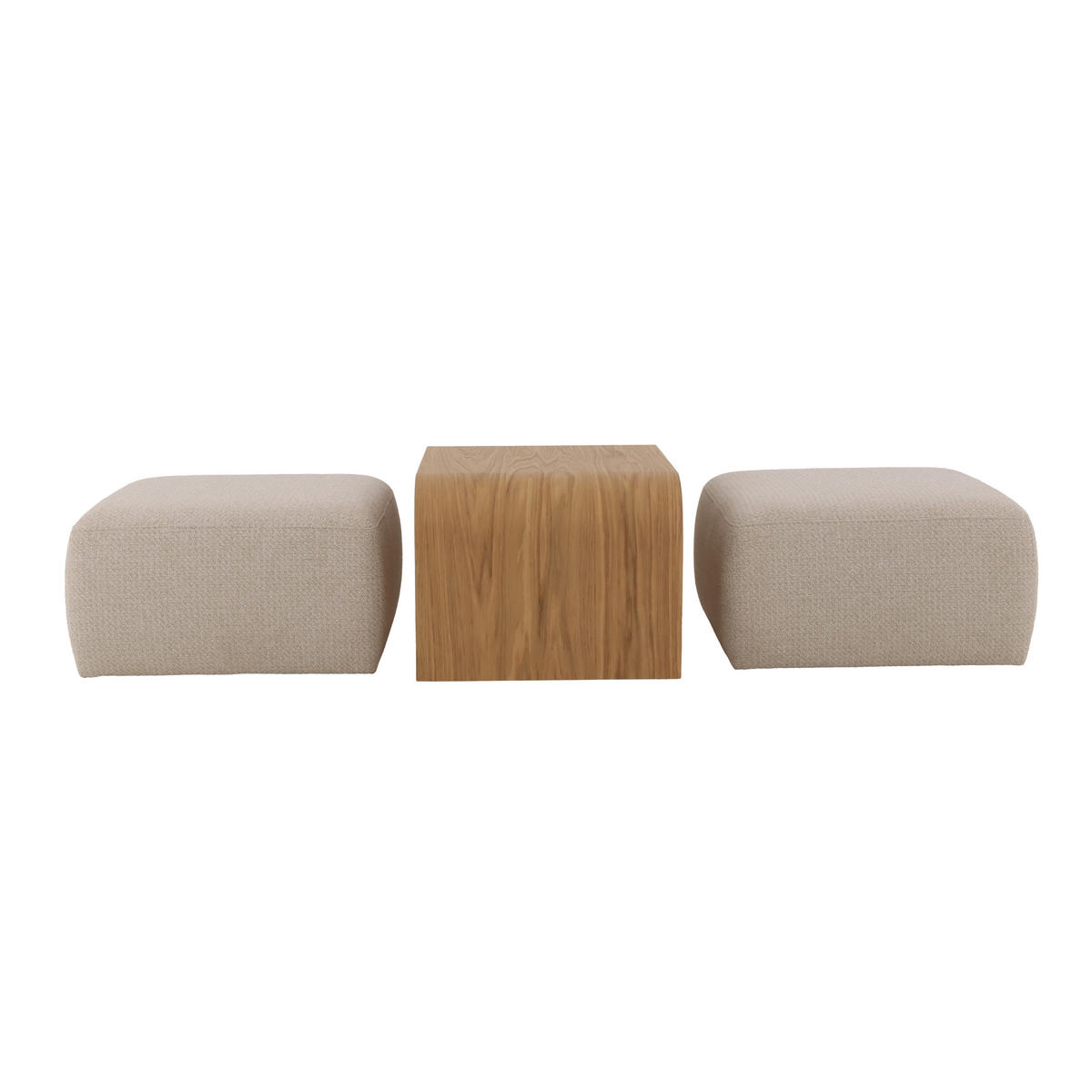 COUCHTISCH Celeste, Natur Massiveiche + beiger Stoff - Beige, Holz (140/64/42.5cm) - WOODEK