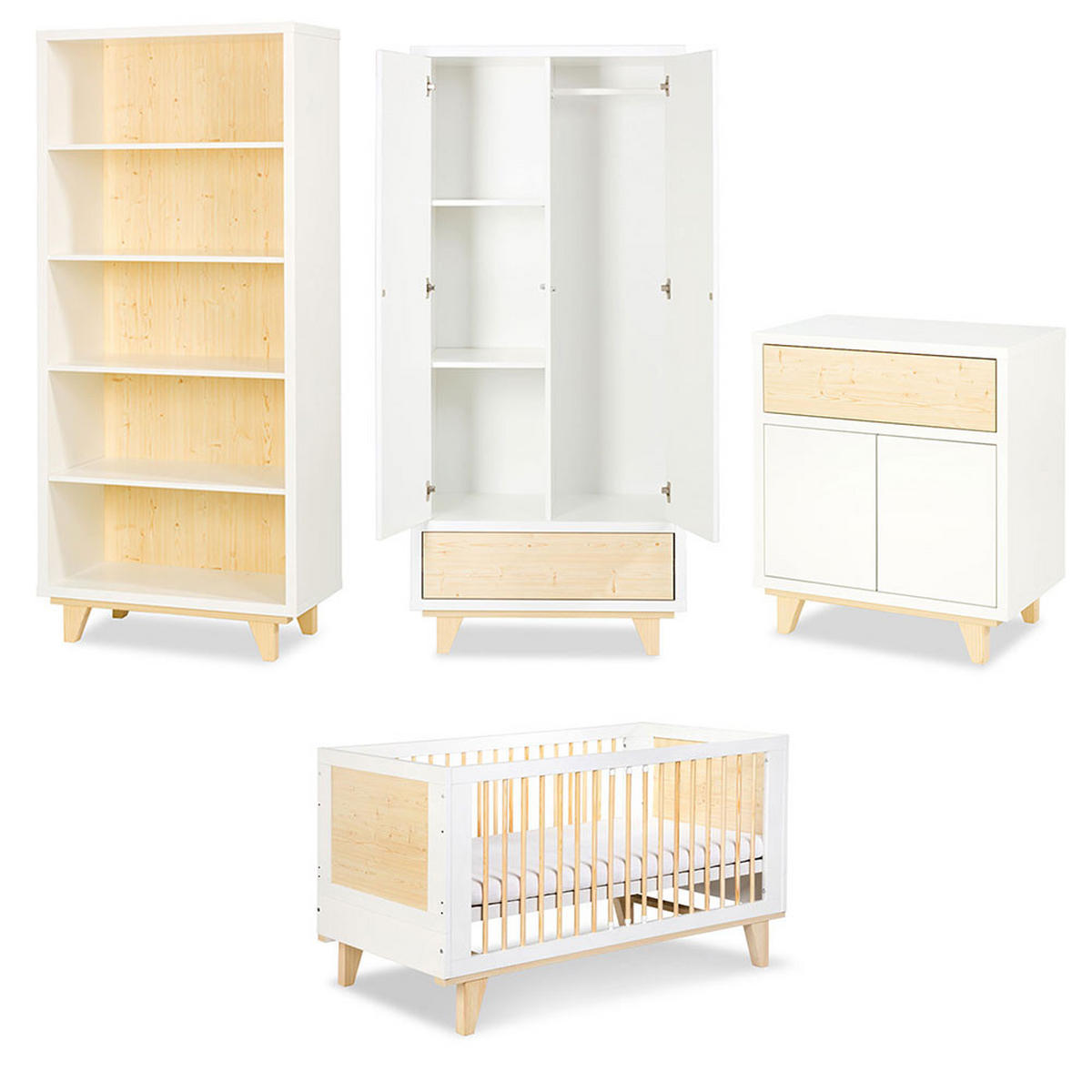 KINDERZIMMER-SET Lydia Weiß / Kiefer 4-teilig - Weiß/Kieferfarben, Holz/Holzwerkstoff (385/180/85cm) - Feldmann-Wohnen